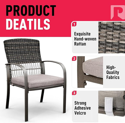 Pamapic 7 Piece Outdoor Dining Set, Rattan Outdoor Patio Furniture Set for Backyard with Iron Outdoor Dining Table, 4 Swivel Deck Chairs, 2 Wicker Chairs and Removable Cushions (Gray)