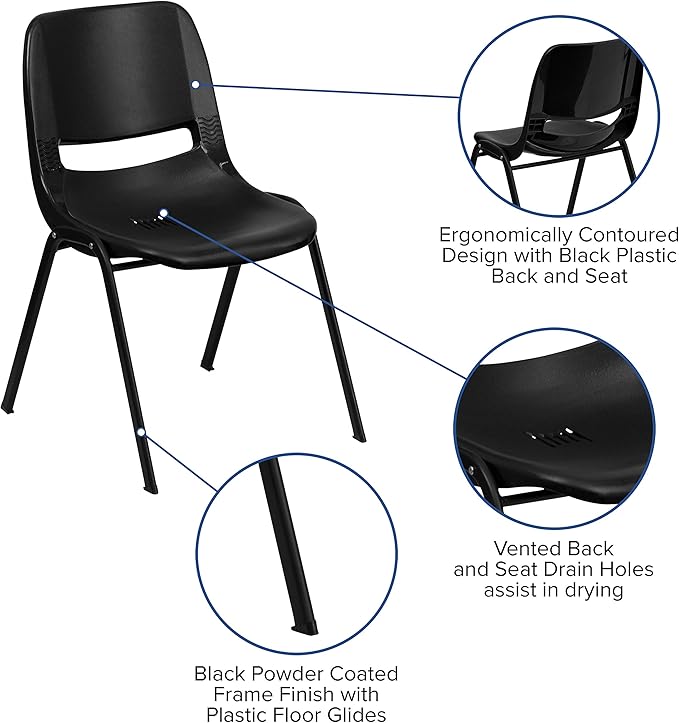 Flash Furniture HERCULES Series 440 lb. Capacity Kid's Black Ergonomic Shell Stack Chair with Black Frame and 12" Seat Height, Set of 1