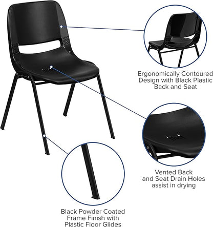 Flash Furniture HERCULES Series 440 lb. Capacity Kid's Black Ergonomic Shell Stack Chair with Black Frame and 12" Seat Height, Set of 1