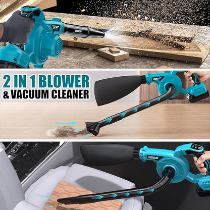 Leaf Blower Cordless for Makita 18V Battery, LIVOWALNY 120CFM 230MPH 2-in-1 Electric Leaf Blowers & Vacuum with 3 Speed Mode for Cleaning Patio, Yard, Sidewalk, Snow, Lawn Care