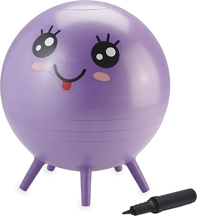 Gaiam Kids Stay-N-Play Children's Balance Ball, Flexible School Chair Active Classroom Desk Alternative Seating, Built-In Stay-Put Soft Stability Legs, Includes Air Pump, 45cm, Purple Miss Sunshine