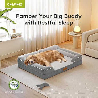 Jumbo Extra-Large Dog Bed, Orthopedic Gel Memory Foam, Waterproof with Removable Cover, 45" Dutch Velvet Sofa - Light Gray
