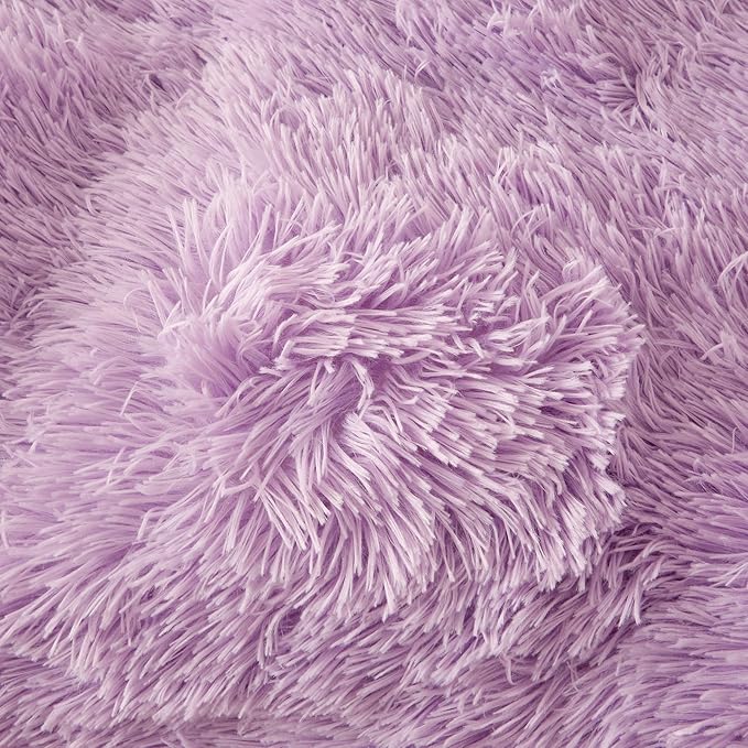 FOPPA Lilac fluffy Comforter Cover Set king- Ultra Soft fluffy lilac Bedding Sets 3 Pieces (1 Duvet Cover + 2 Pillow case) pink fluffy bed set (Lilac, King)