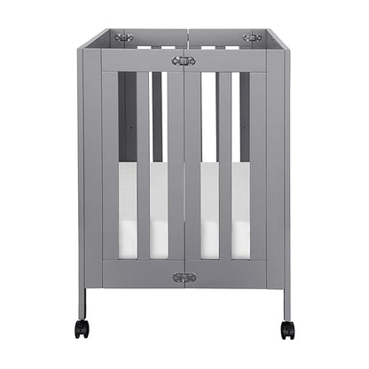 Babyletto Origami Mini Portable Folding Crib with Wheels in Grey, 2 Adjustable Mattress Positions, Greenguard Gold Certified