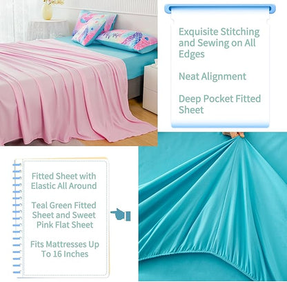 RYNGHIPY Mermaid Twin Girls Bedding Set, Colorful Rainbow Kids Girls Comforter Set with Sheets Soft and Lightweight, 6 Pieces Teen Girls Bed in a Bag