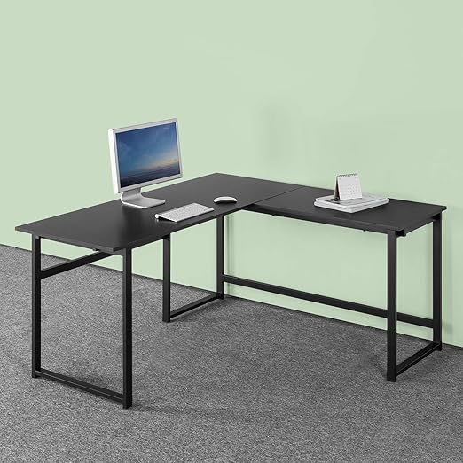ZINUS Luke 59 Inch Black Metal Corner Desk / L-Shaped Computer Desk / Office Desk / Easy, Bolt Free Assembly