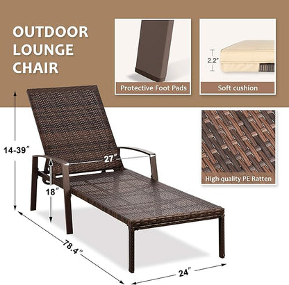Pamapic 8512 Pieces, Chaise Thickened Cushion, PE Rattan Steel Frame Pool Lounge Chair Set for Patio Backyard Porch Garden Poolside, 2 PCS, Beige