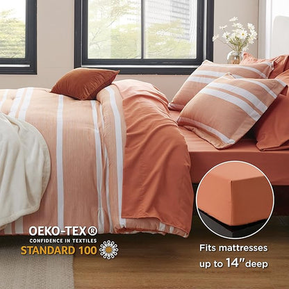 Bedsure Twin XL Comforter Set, Extra Long 5 Pieces Burnt Orange Twin XL Bedding Sets, All Season Dorm Room Essentials with 1 Pillow Sham, Flat Sheet, Fitted Sheet and 1 Pillowcase