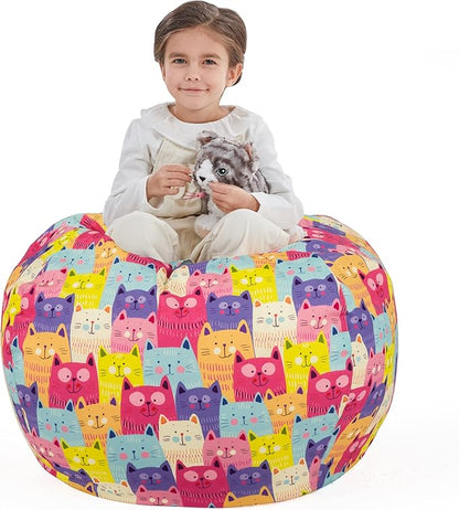 Nobildonna Stuffed Animal Storage Bean Bag Chair Cover Only for Kids Girls Toddler, Large Beanbag Chair without Filling for Organizing Children Soft Plush Toys