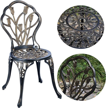 Mandolin Patio Table and Chairs,5 Piece Outdoor Dining Set,Rust-Resistant Cast Aluminum Bistro Set,with Cushion,Tulip Design (Copper)