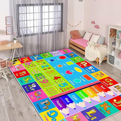 Kids Alphabet Play Game Rug - 5'x7' ABC Numbers and Shapes Educational Learning Toddler Carpet - Kids Room Playroom Classroom Kindergarten Activity Fun Soft Non-Slip Mat