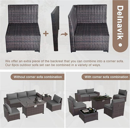 Patio Furniture Sectional Sofa Set 10-Pieces PE Rattan Swivel Rocking Chairs Outdoor Furniture Set w/43in Gas Fire Pit Table, Patio Conversation with 55000 BTU Propane Fire Pit, Grey