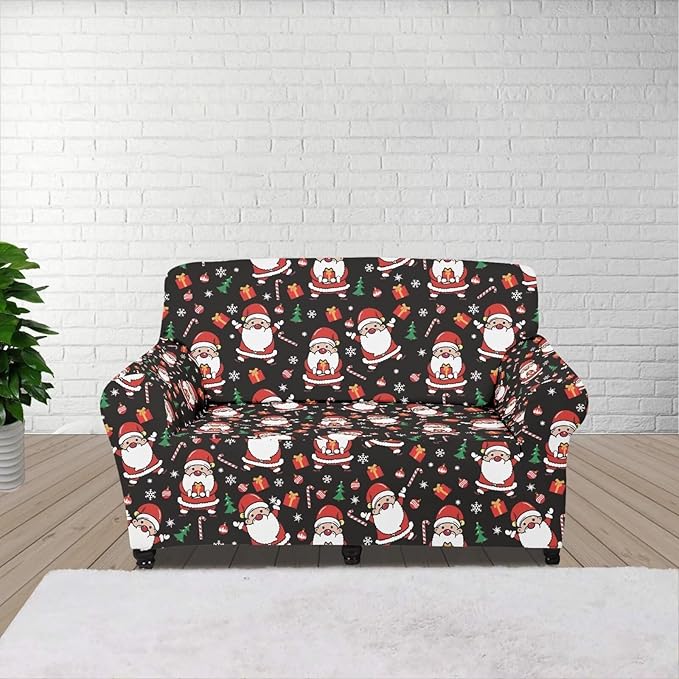 FKELYI Christmas Decorations Indoor Easy Going Stretch Sofa Slipcover Santa Claus Sofa Couch Cover Comfortable Furniture Protector M