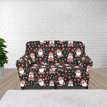 FKELYI Christmas Decorations Indoor Easy Going Stretch Sofa Slipcover Santa Claus Sofa Couch Cover Comfortable Furniture Protector M