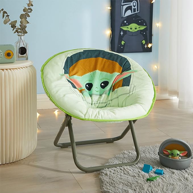 Idea Nuova Disney Star Wars The Mandalorian, Grogu aka The Child Toddler 19” Folding Saucer Chair with Cushion, Polyester, Ages 3+