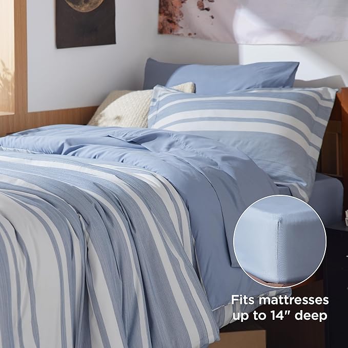 Bedsure Extra Long Twin XL Comforter Set, Twin XL Bedding Set, Navy Blue All Season Dorm Room Essentials with 1 Pillow Sham, Flat Sheet, Fitted Sheet and 1 Pillowcase