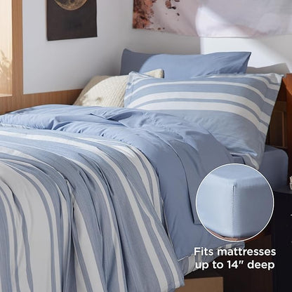 Bedsure Extra Long Twin XL Comforter Set, Twin XL Bedding Set, Navy Blue All Season Dorm Room Essentials with 1 Pillow Sham, Flat Sheet, Fitted Sheet and 1 Pillowcase