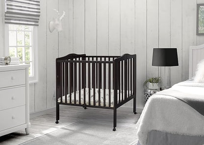 Delta Children Folding Portable Mini Baby Crib with 1.5-inch Mattress, Dark Chocolate