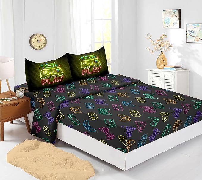 6 PCS Gamer Queen Comforter Sets,Queen Bedding Sets for Boys,Gaming Comforter Set,Queen Size Bedding Sets for Boys,Bed in A Bag with Sheets(Queen,Yellow Color)