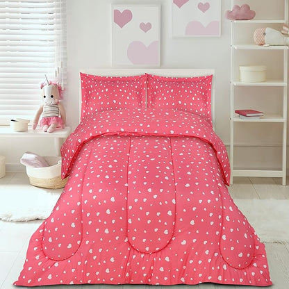 Utopia Bedding All Season Heart Comforter Set with 2 Pillow Cases, 3 Piece Soft Brushed Microfiber Kids Bedding Set for Boys/Girls, Machine Washable (Twin)