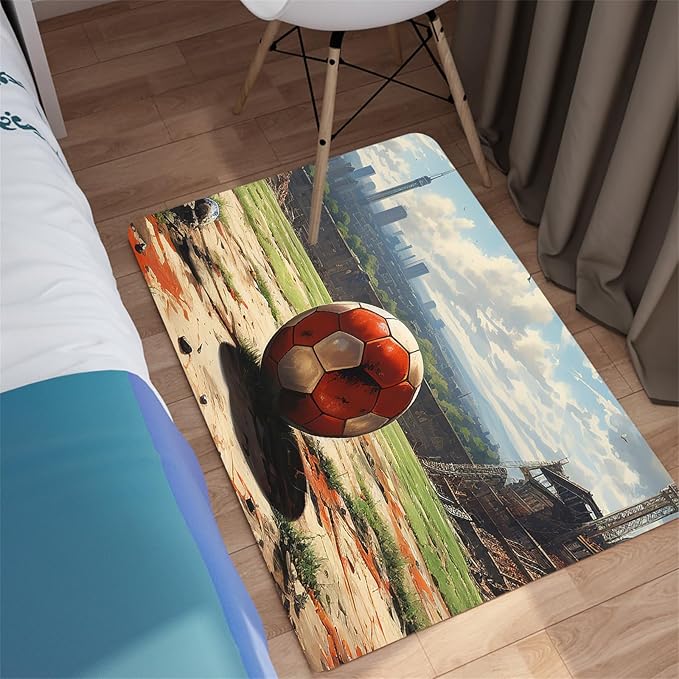 Football Rug - Football Decor for Boys Bedroom Soccer Rug for Play Area Football Printed Rug for Kids Room Basketball Rugs for Teen Boys Bedroom Playmat Area Rugs for Kids Rooms,2'×3'