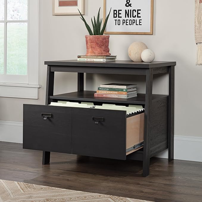 Sauder Trestle Lateral File, L: 32.28" x W: 24.49" x H: 29.41", Raven Oak Finish