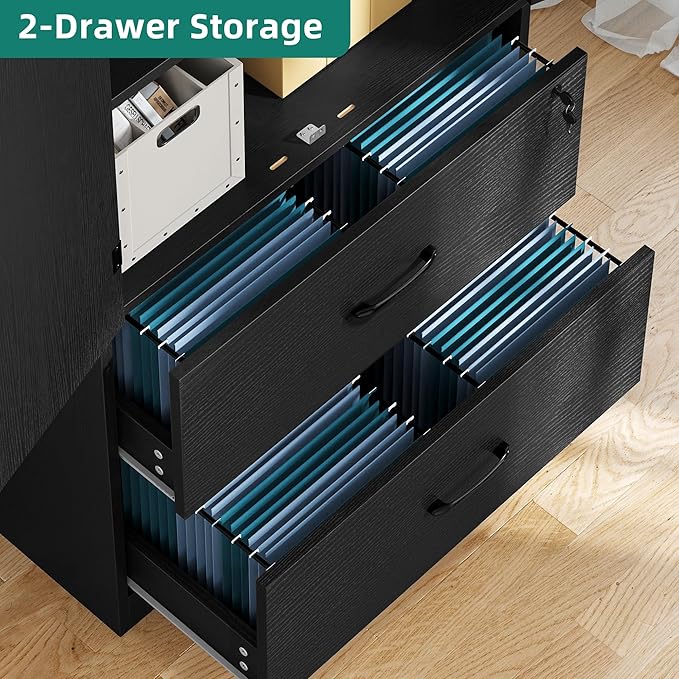 YITAHOME Wood File Cabinets, Heavy Duty Garage Tool Cabinets with Doors & Adjustable Shelves, Big Storage Filing Lockers for Home Office, Living Room, Pantry, Gym, Basement, Warehouse, Black