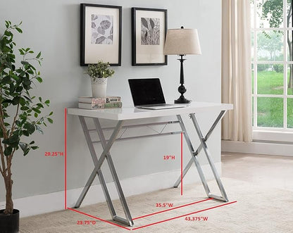 KB Designs - Modern Home Office Workstation Computer Desk, White/Chrome