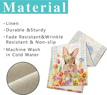 Easter Table Runner 72 Inch Easter Bunny Eggs Table Runner Buffalo Plaid Check Decor for Kitchen Dining Table Home Party Decorations