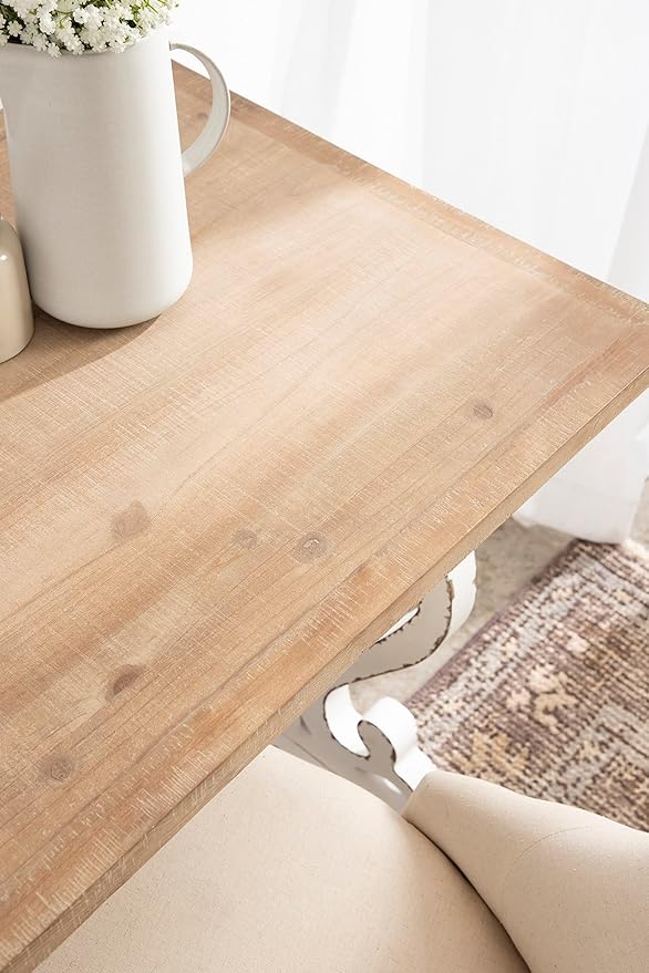 Kate and Laurel Wyldwood Farmhouse Wooden Desk, 46 x 24 x 30, Brown and White, Rustic Carved Wood Computer Desk for Functional and Stylish Home Office Decor