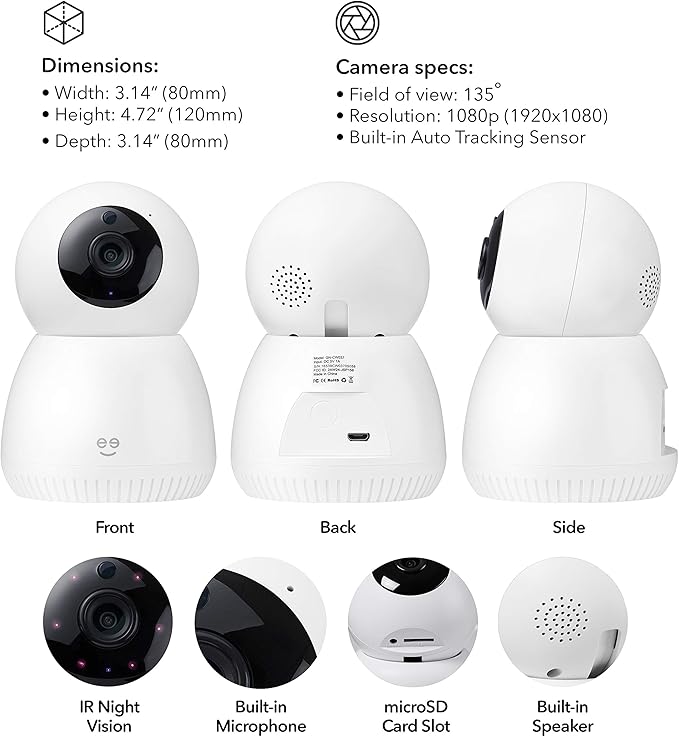 Scope indoor 1080p HD Smart Auto-Tracking Security Camera, White, Motion Only