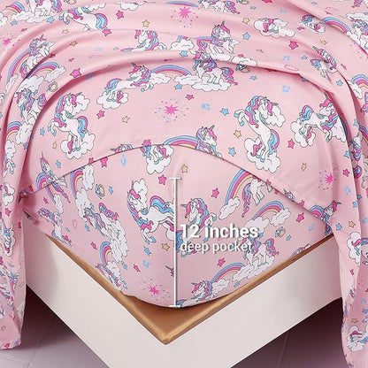 Mooreeke Kids Comforter Bed Set Full Size for s Girls, 8 Pieces Bed in a Bag with Shams, Sheet Set, Pink Unicorn Full Soft Microfiber Kids Comforter Bedding Set