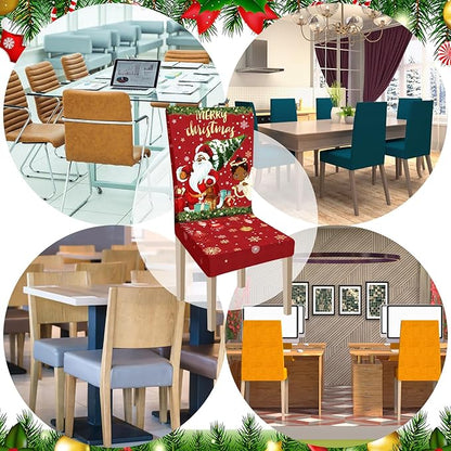 Ganeen 6 Pcs Christmas Chair Covers Merry Christmas Chair Back Cover Stretch Christmas Seat Cover Washable Xmas Dining Chair Protector Slipcover for Dining Room Kitchen Holiday Party (African Style)