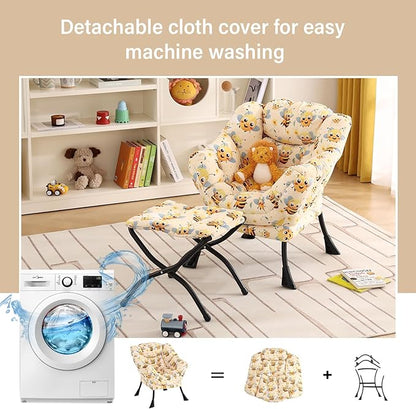Welnow Toddler Kids Lazy Chair with Ottoman, Glow in The Dark Accent Comfy Lounge Children Armchair Couch with Removable Cover, Detachable Reading Chair with Footrest for Boy or Girl, Bees