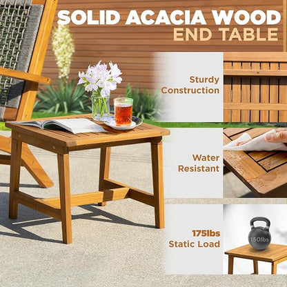 Solid Wood Rope Bistro Set of 3, Reclining Set 3