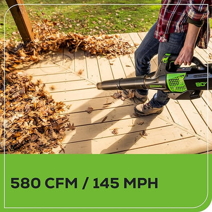 Greenworks Pro 80V (145 MPH / 580 CFM) Brushless Cordless Axial Leaf Blower, 2.5Ah Battery and Charger Included BL80L2510 & PRO 80V 2.0Ah Lithium-Ion Battery (Genuine Battery)