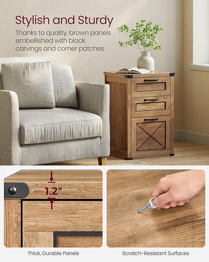 VASAGLE File Cabinet, Filing Cabinet with 3 Drawers, Printer Stand, Fit A4, Letter Size, Hanging File Folders, Modern Farmhouse Style, for Home Office, Study, Honey Brown UOFC054T41
