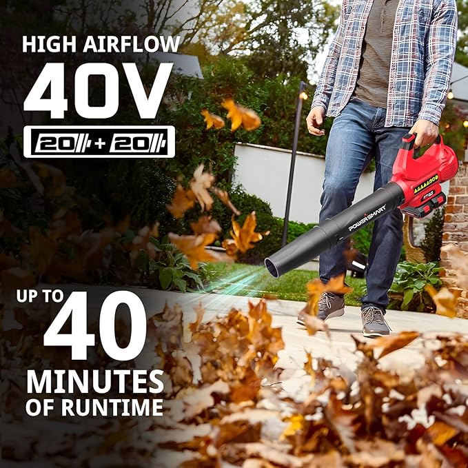 PowerSmart 40V Cordless Leaf Blower, Powerful 450CFM 130MPH Performance with 2X 2.0Ah Batteries & Chargers Included, for Quick & Easy Lawn Care (DB2201B)