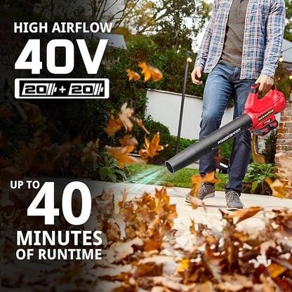 PowerSmart 40V Cordless Leaf Blower, Powerful 450CFM 130MPH Performance with 2X 2.0Ah Batteries & Chargers Included, for Quick & Easy Lawn Care (DB2201B)