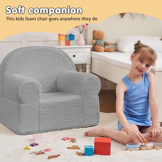 Toddler Chair Sherpa Couch Sherpa Kids Chair, Cuddly Kids Chairs Comfy Toddler Plush Chair Toddler Couch Reading Chair for Kids Fuzzy Baby Chair Grey