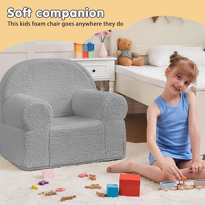 Toddler Chair Sherpa Couch Sherpa Kids Chair, Cuddly Kids Chairs Comfy Toddler Plush Chair Toddler Couch Reading Chair for Kids Fuzzy Baby Chair Grey