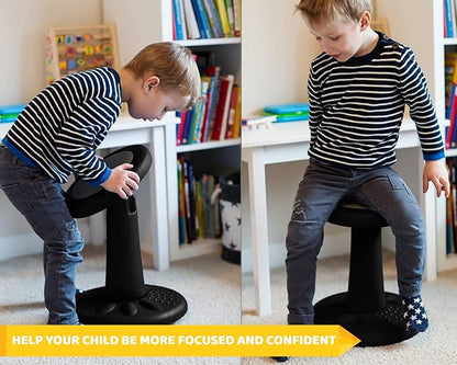 Studico ActiveChairs Kids Wobble Chair, Flexible Elementary Classroom Seating, Improves Focus, Posture and Helps ADHD/ADD, Sensory Chair, Active Fidget Chairs, Pre-Teen 17.75" Stool, Ages 7-12, Black