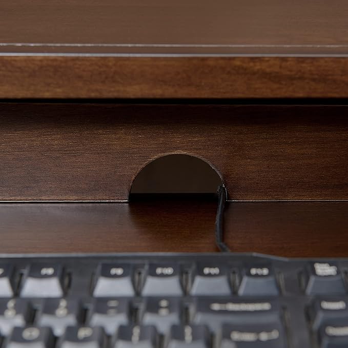 Leick Home Riley Holliday Computer Desk with Dropfront Keyboard Drawer, FURNITURE, Espresso/Gold