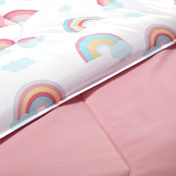 SLEEP ZONE Kids Rainbow Bedding Comforter Set Full/Queen Size - Super Soft & Cute Printed 3-Piece Comforter Set All Seasons for Boys, Girls, Fade Resistant, Machine Washable, Rainbow