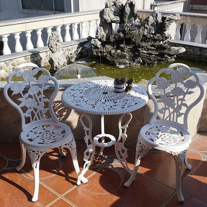 KAILI Outdoor Furniture Bistro Set with Rose Pattern 1 Table 2 Chairs for Garden Patio Porch (Rose-White)