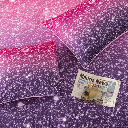 RYNGHIPY 6Pcs Full Gradient Pink Purple Glitter Comforter Sets for Teens Girls Kids, Colorful Rainbow Glitter Themed Bedding Set