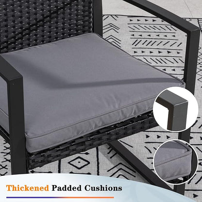Shintenchi 3 Pieces Outdoor Patio Furniture Set, Modern Wicker Bistro Set, Conversation Rattan Chair of 2 with Coffee Table for Yard Porch Poolside Lawn(Grey Cushion)