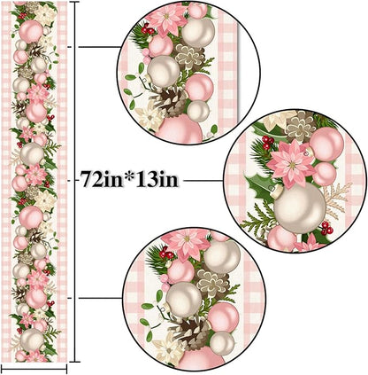 Nepnuser Pink Christmas Table Runner Pink and White Buffalo Check Plaid Xmas Decoration Seasonal Winter Holiday Home Kitchen Island Dining Room Decor