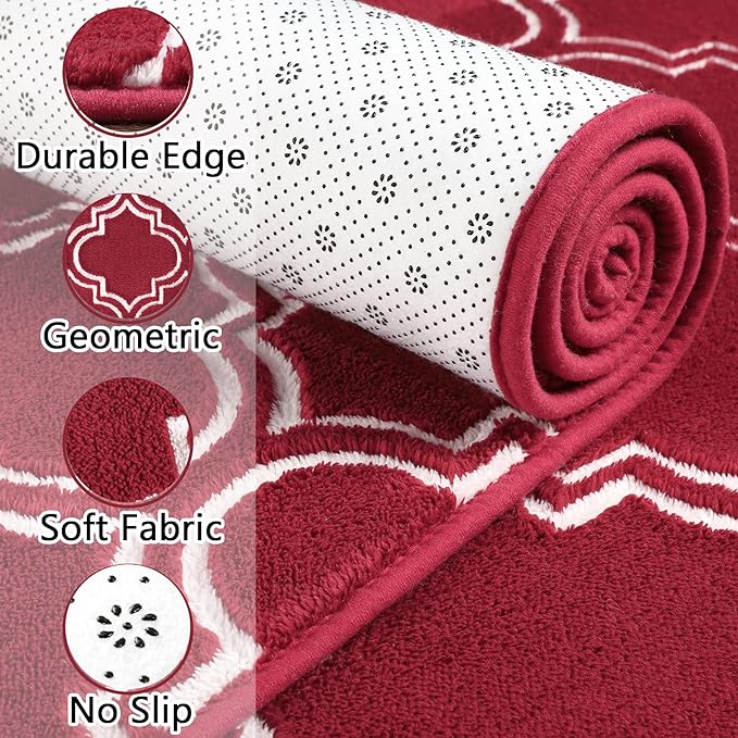 Chicrug Shag Geometric 6x9 Area Rug for Living Room, Large Modern Memory Foam Indoor Carpet, Fluffy Rug for Bedroom Bedside Room Decor for Family Girls Kids Nursery, Wine Red/White