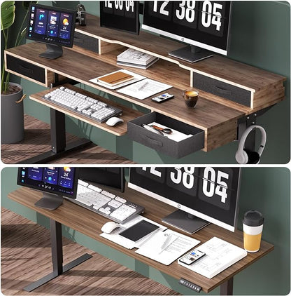 Electric Standing Desk, Multifunctional Standing Desk Adjustable Height, 55 * 24 Standing Desk with 4 Drawers, Ergonomic Adjustable Standing Desk with Keyboard Tray, Rustic Brown